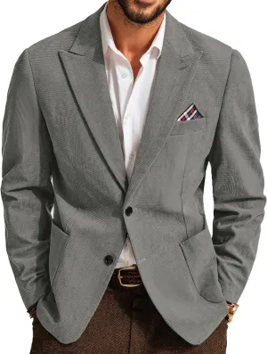PJ PAUL JONES Mens Blazer Vintage Corduroy Jacket Formal Classic Two Buttons Sport Coats