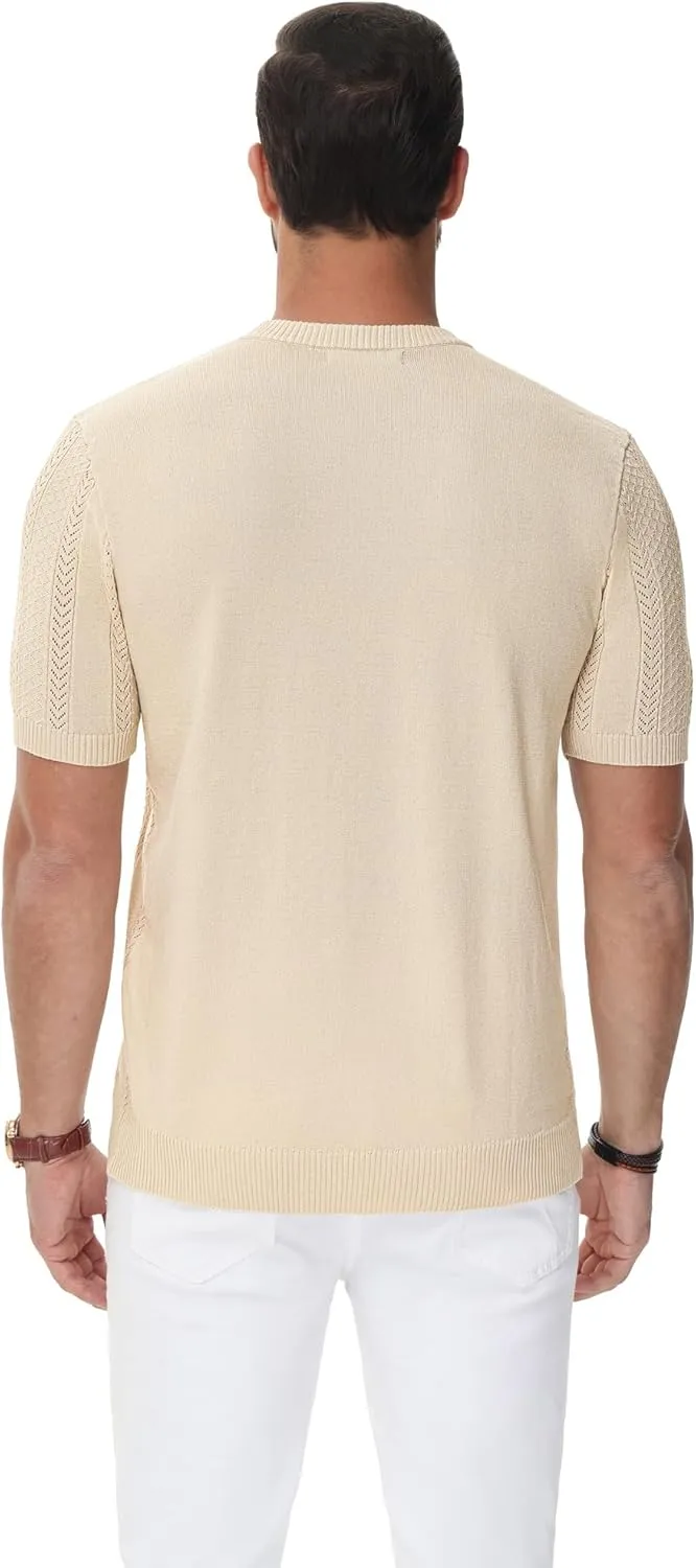 PJ PAUL JONES Men's T-Shirts Casual Knit Short Sleeve Crewneck Honeycomb Waffle Solid Knitted Pullover Tees