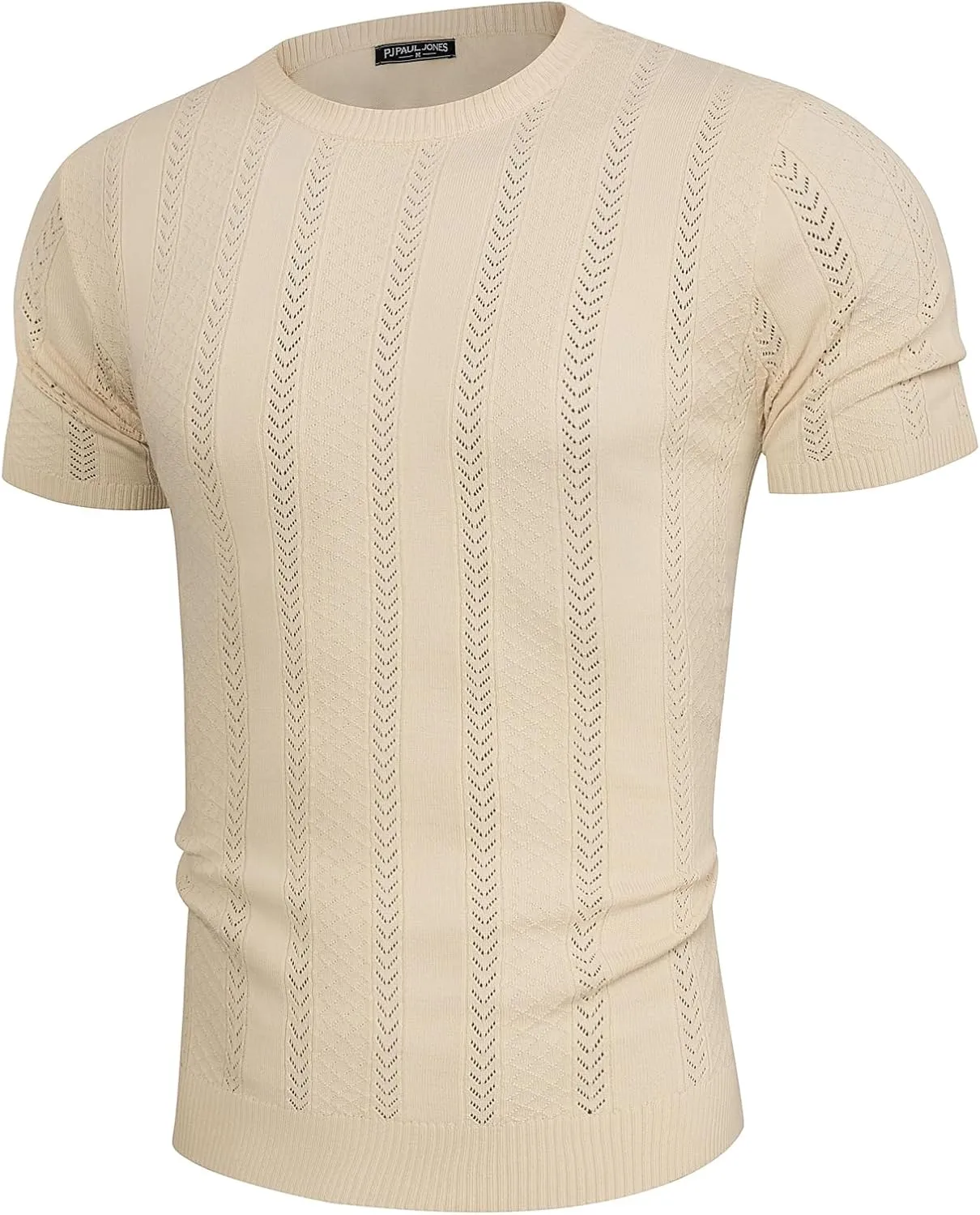 PJ PAUL JONES Men's T-Shirts Casual Knit Short Sleeve Crewneck Honeycomb Waffle Solid Knitted Pullover Tees