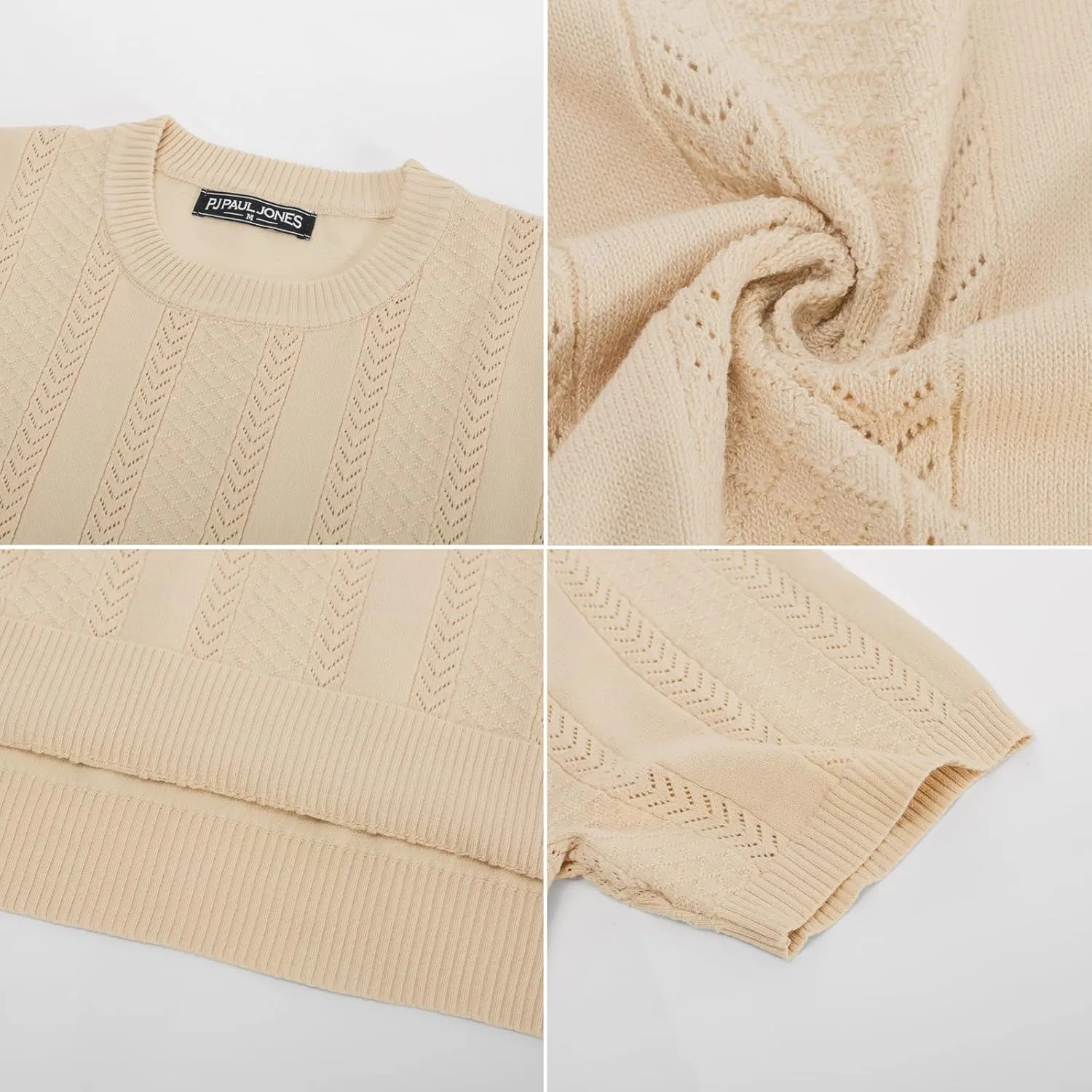 PJ PAUL JONES Men's T-Shirts Casual Knit Short Sleeve Crewneck Honeycomb Waffle Solid Knitted Pullover Tees