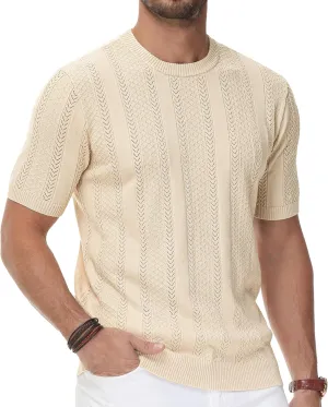 PJ PAUL JONES Men's T-Shirts Casual Knit Short Sleeve Crewneck Honeycomb Waffle Solid Knitted Pullover Tees