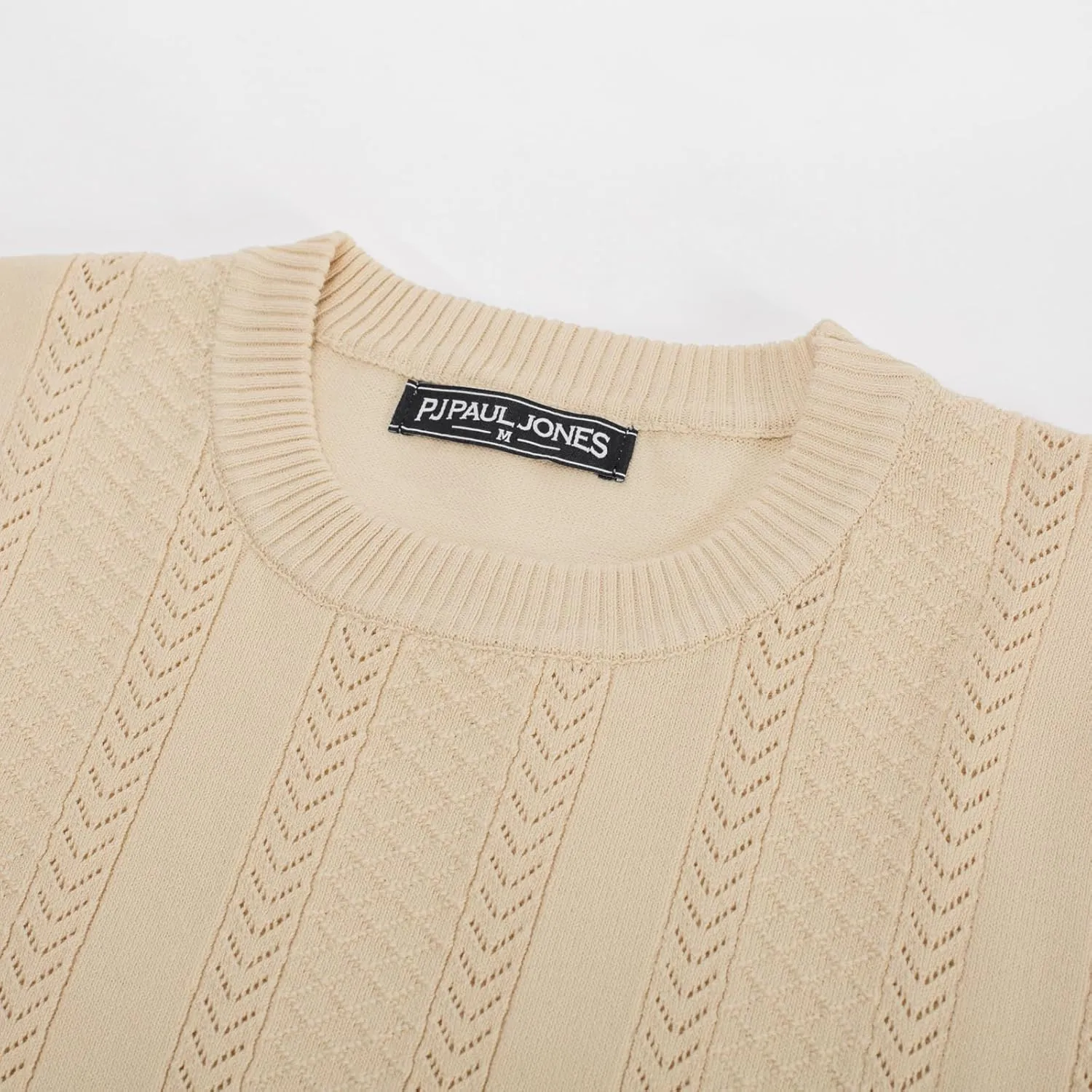 PJ PAUL JONES Men's T-Shirts Casual Knit Short Sleeve Crewneck Honeycomb Waffle Solid Knitted Pullover Tees