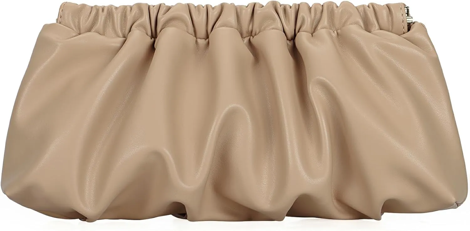 Pleated Evening Bag Soft Vegan Leather Dressy Clutch Purse Formal Ruched Handbag for Women