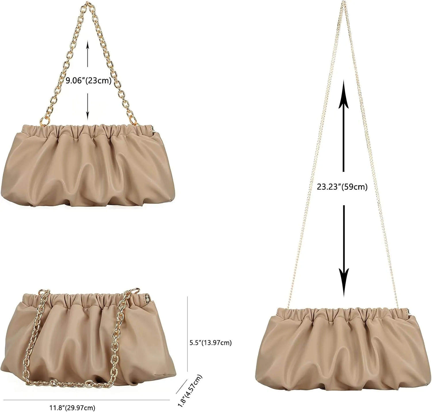 Pleated Evening Bag Soft Vegan Leather Dressy Clutch Purse Formal Ruched Handbag for Women