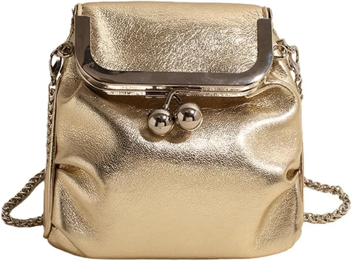 Pleated Shoulder Chain Crossbody bag, Clip Buckle Small Square Bag,shoulder bag (Gold)