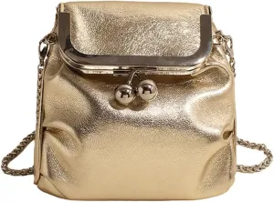 Pleated Shoulder Chain Crossbody bag, Clip Buckle Small Square Bag,shoulder bag (Gold)