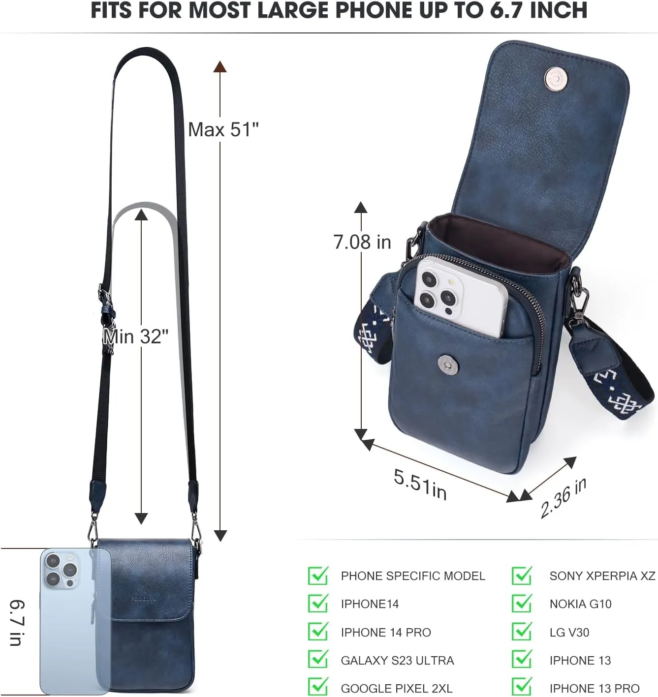 POIUGOYA Small Crossbody Bags for Women Trendy,Leather Triple Compartment Cell Phone Crossbody Wallet Purses with Card Slots
