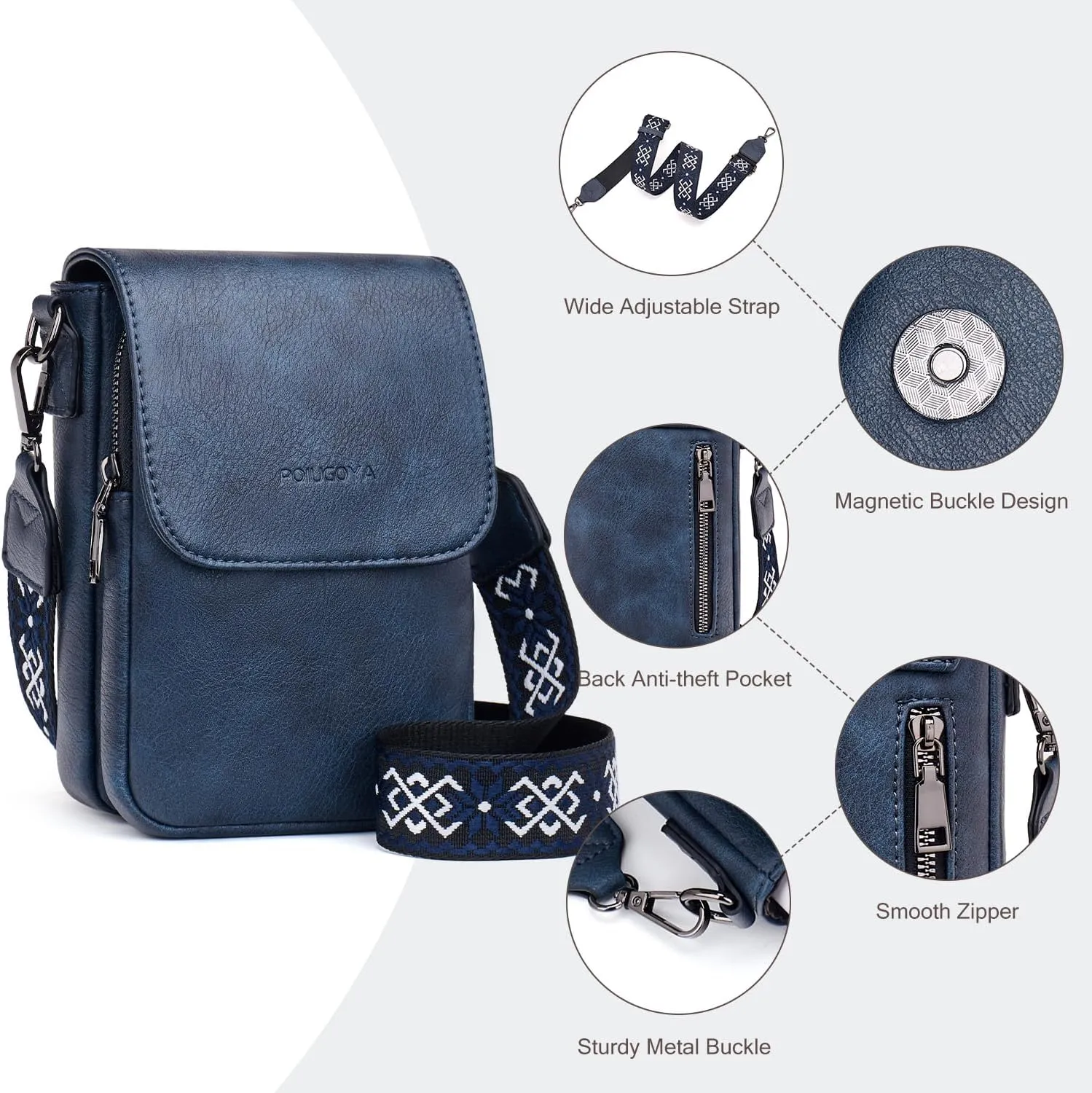 POIUGOYA Small Crossbody Bags for Women Trendy,Leather Triple Compartment Cell Phone Crossbody Wallet Purses with Card Slots
