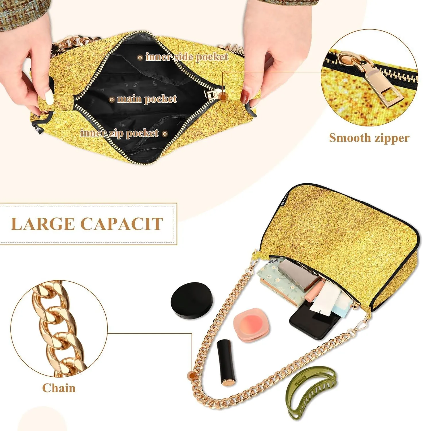 Polyester Shoulder Purses for Women,Fashion Shoulder Bag Purse Womens Crescent Crossbody Bag