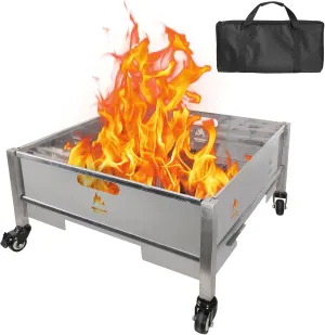 Portable Square Fire Pit, 16 Inch Outdoor Collapsible Plug Firepit for Camping, Backyard, Patio, Portable Indoor Outdoor BBQ Accessories for Wood Burning with Storage Bag, Stainless Steel