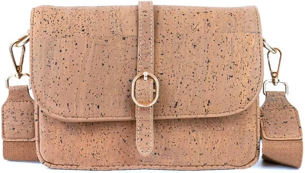 Portuguese Cork Crossbody Bag, Brown, 9W x 6H inches, Adjustable Strap, Vegan