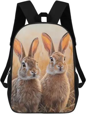 Prairies Hare Rabbits 17 Inches Travel Backpacks Funny Shoulder Bag Lightweight Daypack