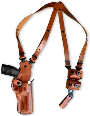 Premium Leather Vertical Shoulder Holster System with Double Speed Loader Pouch, Fits Rugerr Redhawk Standard Barrel 44 Magnum 5.50" BBL, Right Hand Draw, Brown Color #1479#