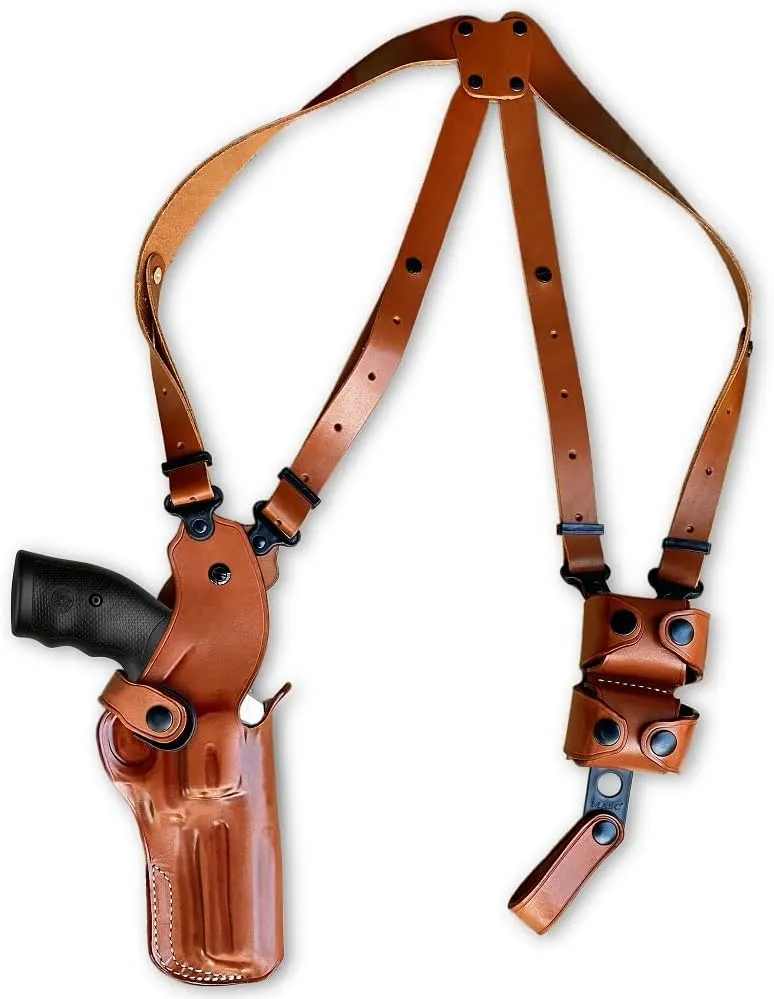 Premium Leather Vertical Shoulder Holster System with Double Speed Loader Pouch, Fits Rugerr Redhawk Standard Barrel 44 Magnum 5.50" BBL, Right Hand Draw, Brown Color #1479#