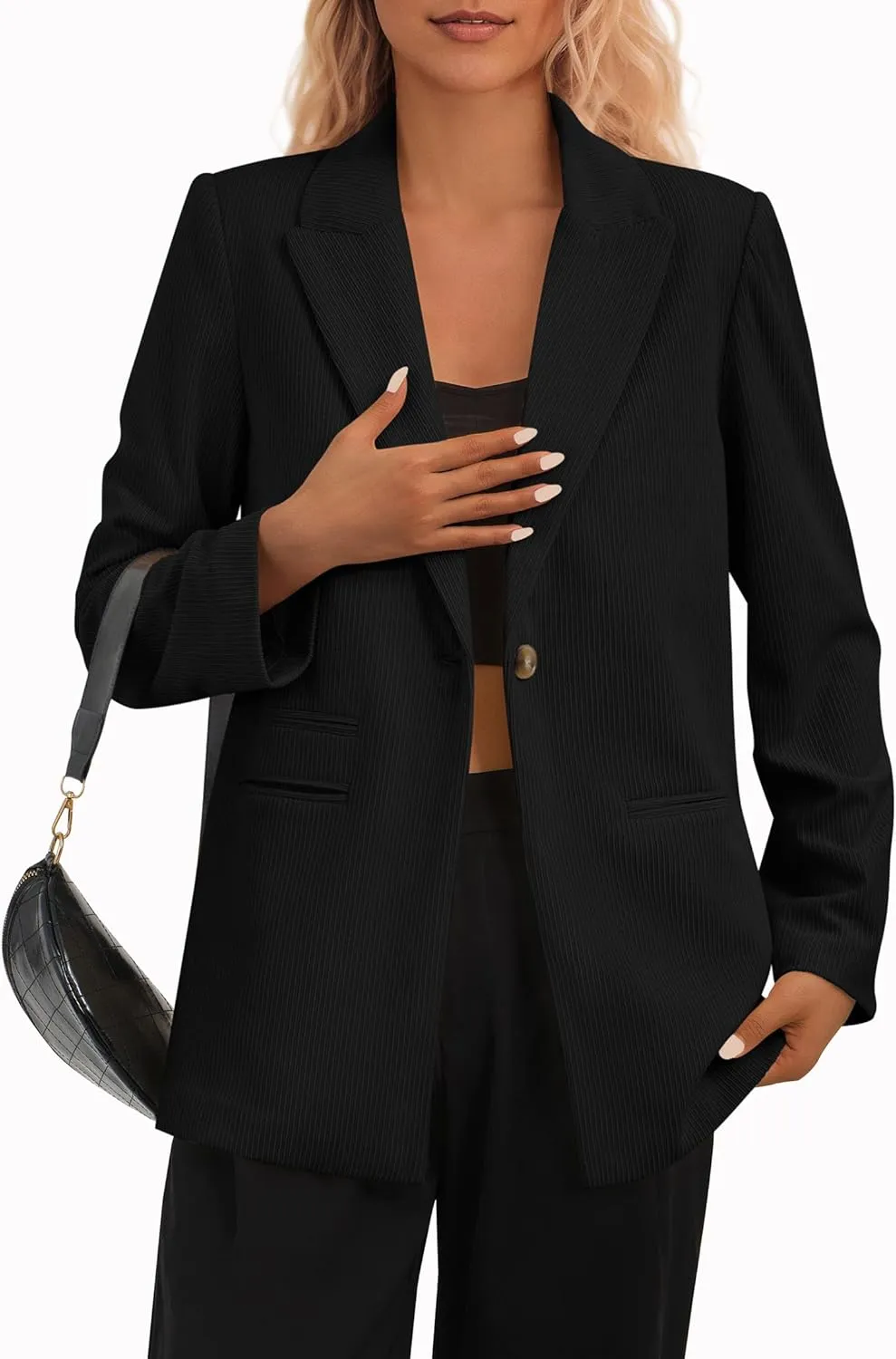 PRETTYGARDEN Women's Winter Corduroy Blazers Jackets Dressy Casual Ribbed Long Sleeve Lapel Fashion Work Business Outerwear