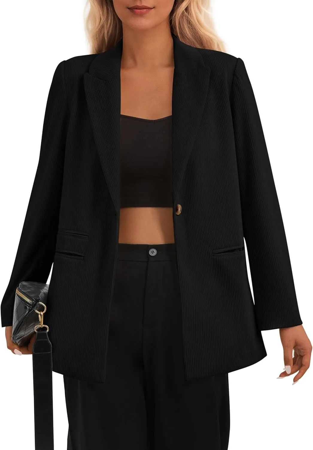 PRETTYGARDEN Women's Winter Corduroy Blazers Jackets Dressy Casual Ribbed Long Sleeve Lapel Fashion Work Business Outerwear