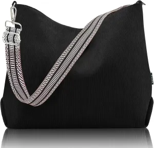 Prite Women’s Corduroy Tote Bag with Zipper, Stylish Shoulder Bag with Adjustment Straps for Work, Travel, Daily Use