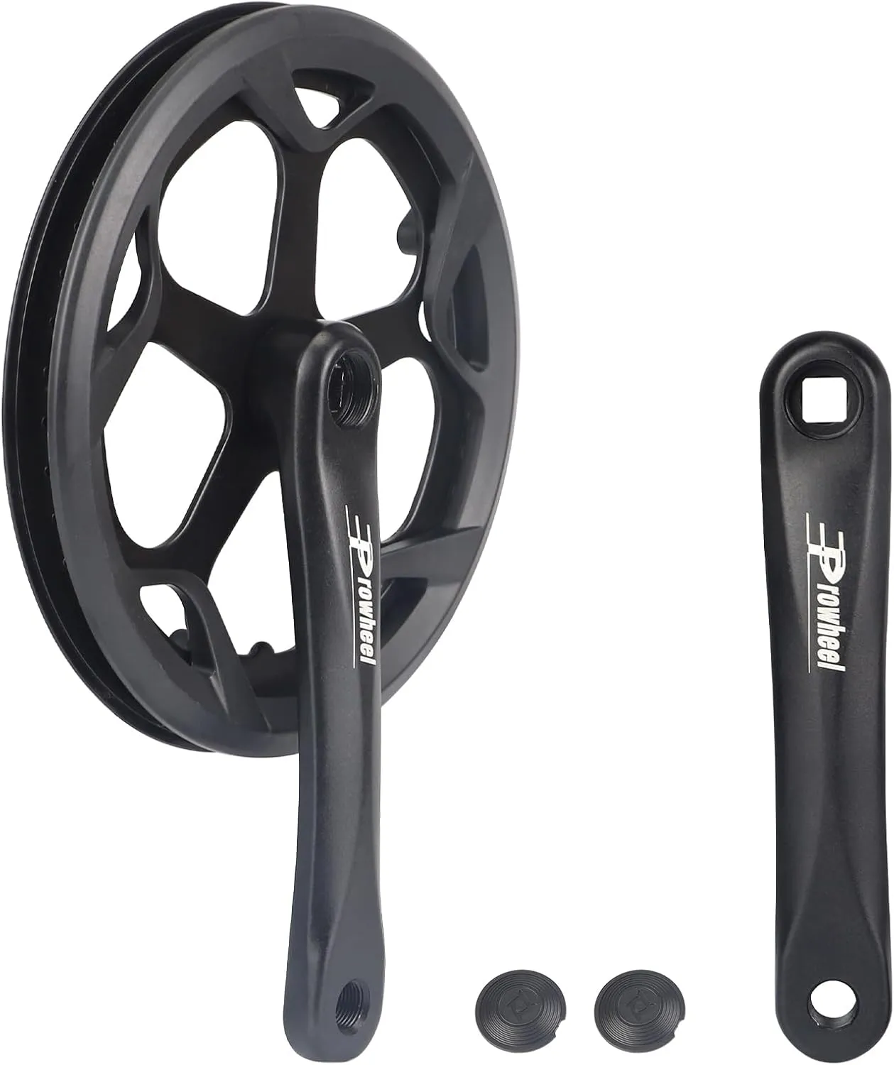 Prowheel E Bike/ Bike Crankset 1 Piece/Single 48T/52T Steel Chainring with Double Chain Cover 170mm Aluminium Alloy Arm for Single Speed and 6/7/8 Speeds Electric Bikes,Bicycles, Folding Bicycle