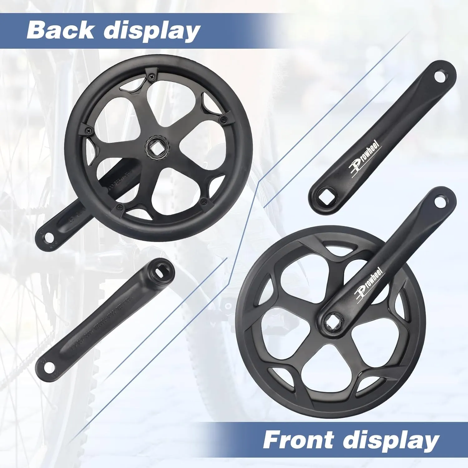 Prowheel E Bike/ Bike Crankset 1 Piece/Single 48T/52T Steel Chainring with Double Chain Cover 170mm Aluminium Alloy Arm for Single Speed and 6/7/8 Speeds Electric Bikes,Bicycles, Folding Bicycle