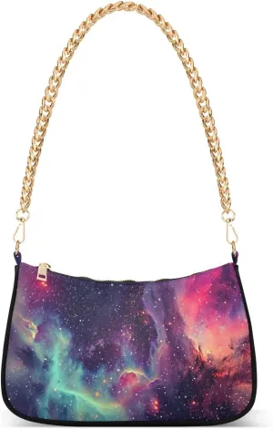 Psychedelic Interstellar Space Shoulder Bag for Women, Handbag with Chain Strap, Soft Purse Tote Bag for Ladies