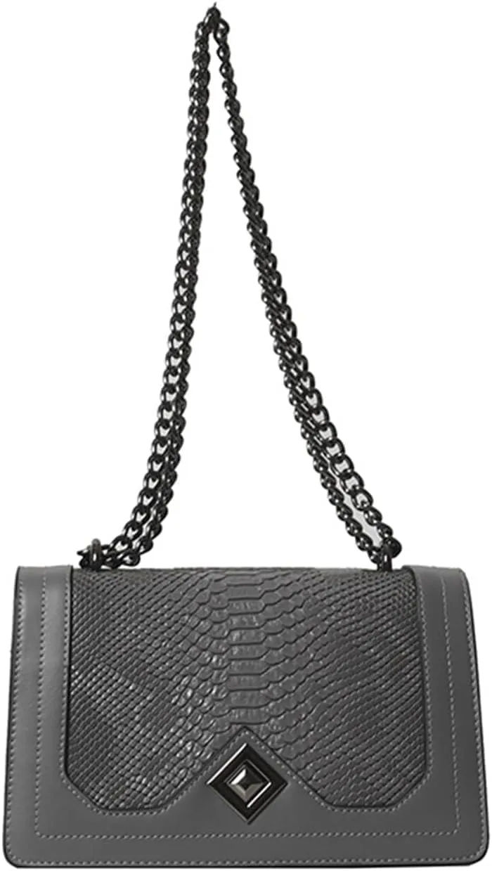 PU Leather Snakeskin Print Crossbody Chain Shoulder Bag, Fashion-Retro Women's Bag, Shoulder Bag (Gray)