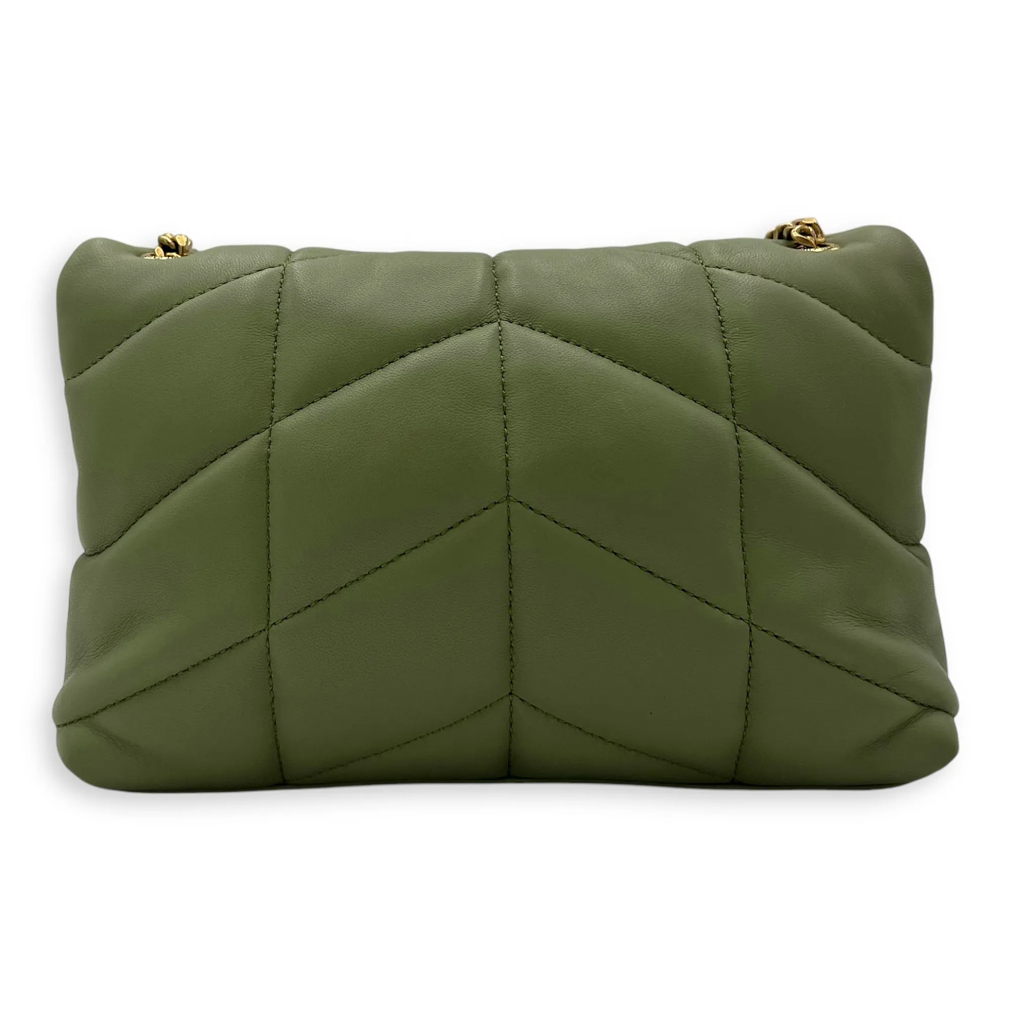 Puffer Mini Green Crossbody Bag in Lambskin, Gold hardware