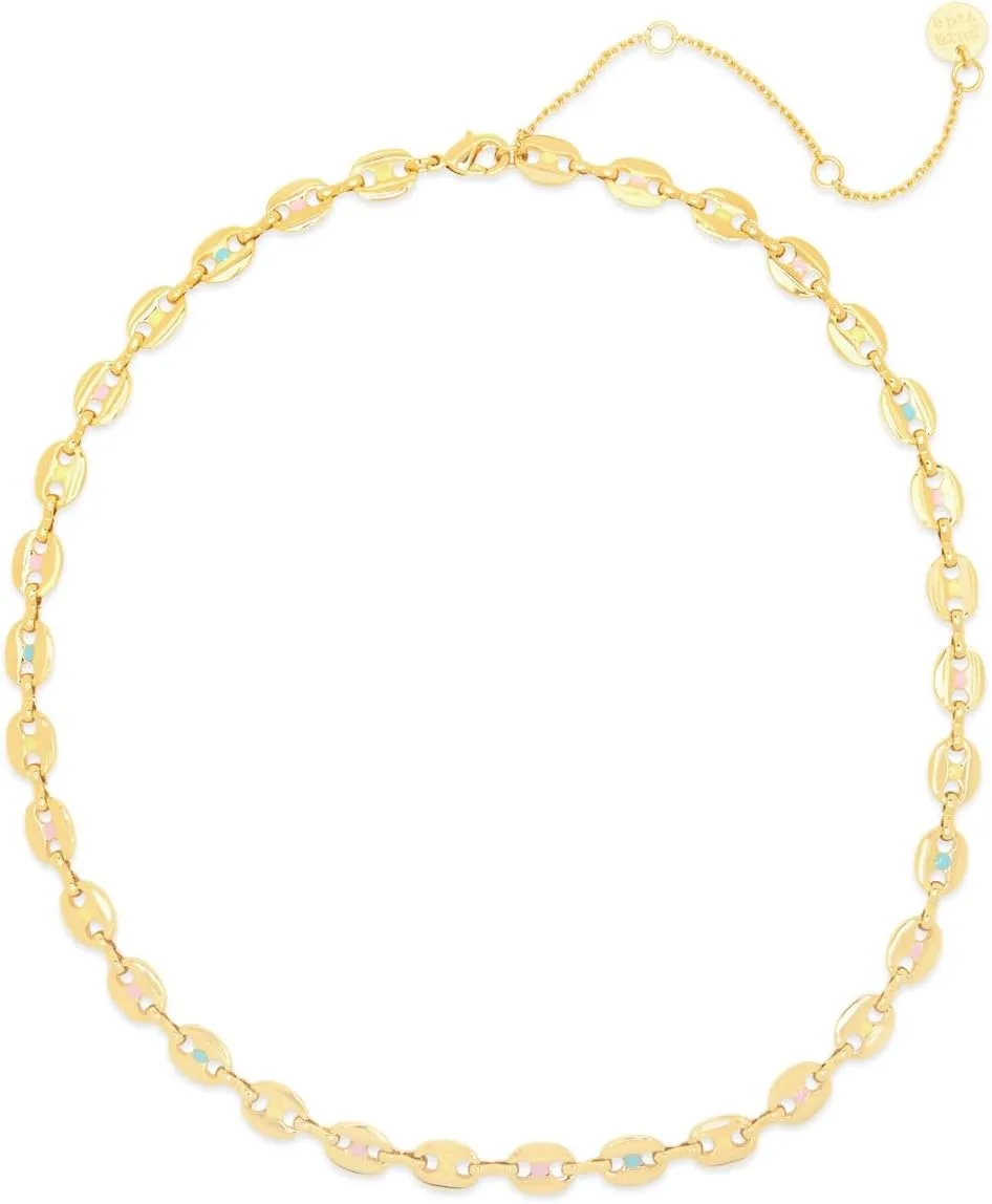 Pura Vida Necklace Gold Enamel Mariner Chain Choker Necklace, 14-Inch Chain