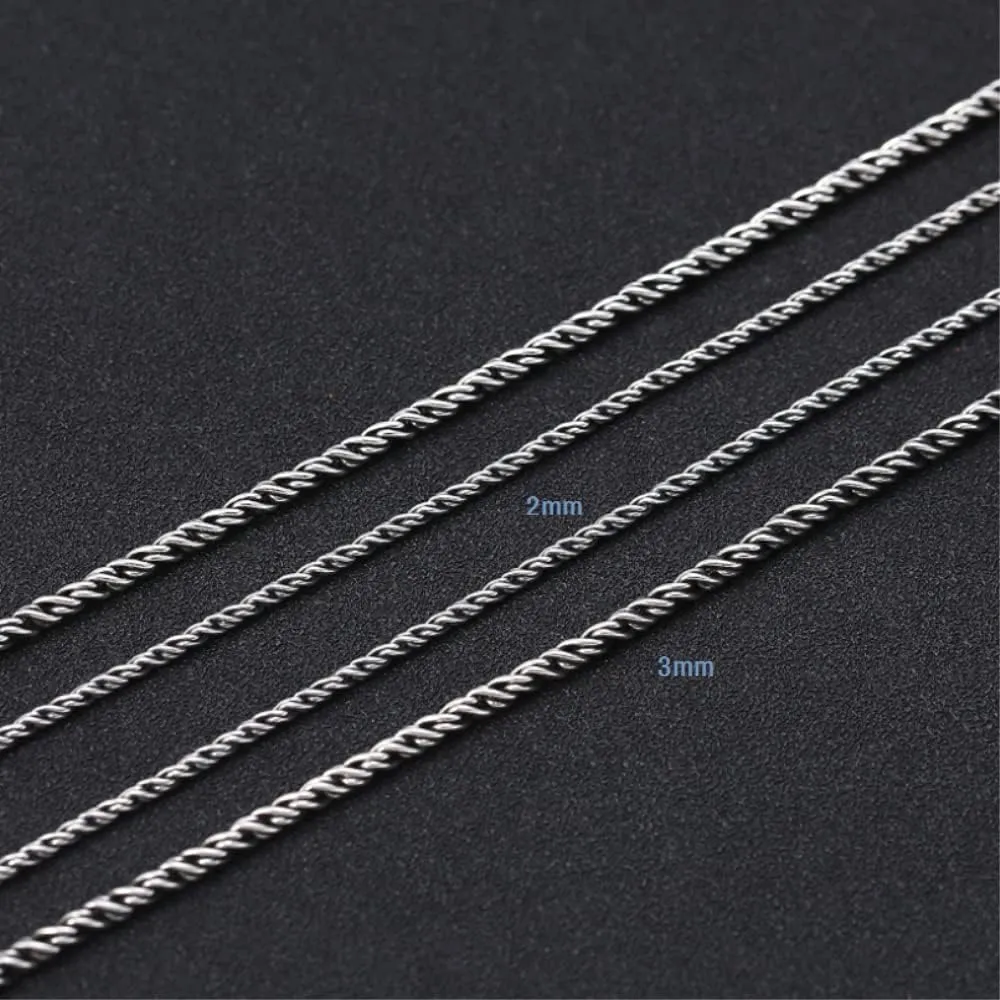Pure Men Women 2mm 3.0mm Twist Necklace s925 Real Chain Necklace Male