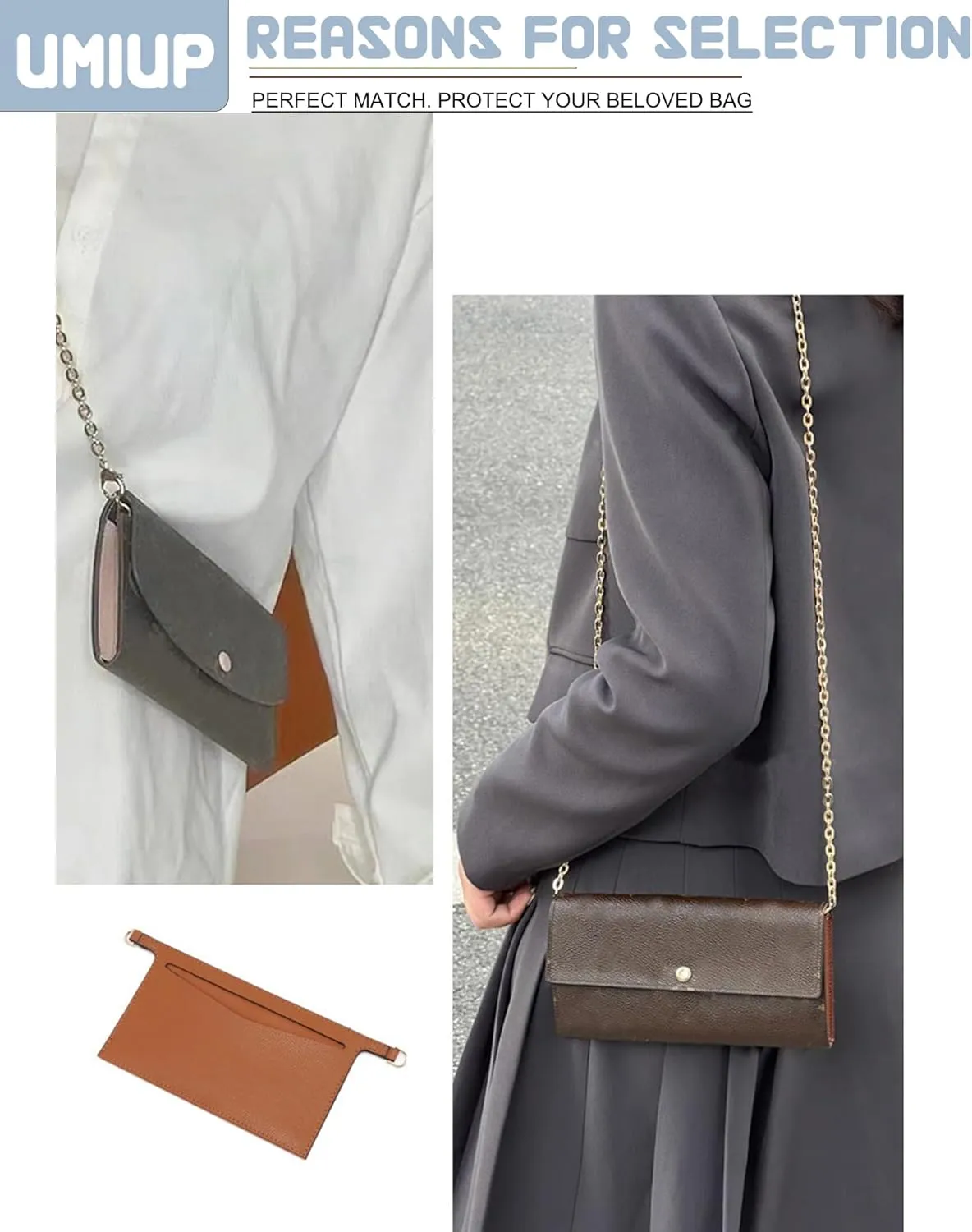 Purse Insert Organizer Conversion Kit for Emilie, Crossbody Conversion kit Compatible with LV Sarah Wallet, Convert Classic Long Flap Wallet Into Crossbody Bag (Brown)