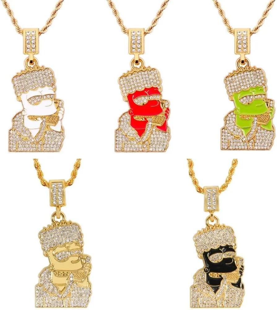putouzip Bart Chain Necklace 18K Gold Plated Fully Iced Out Zircon Stainless Steel Pendant For Men