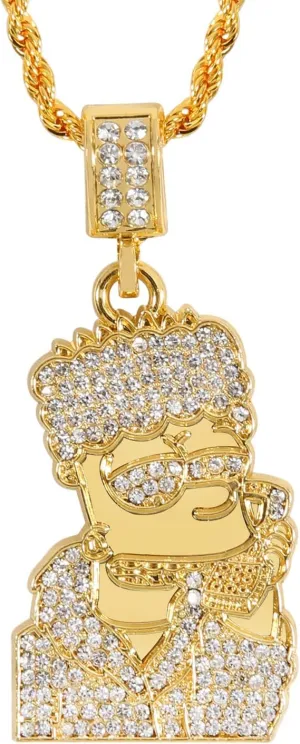 putouzip Bart Chain Necklace 18K Gold Plated Fully Iced Out Zircon Stainless Steel Pendant For Men
