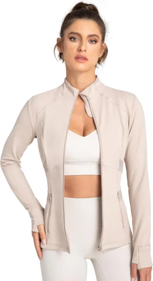 QUEENIEKE Women's Slim Fit Workout Jackets - Zip Up Athletic Running Jacket with Color-blocked Mesh & Thumb Holes