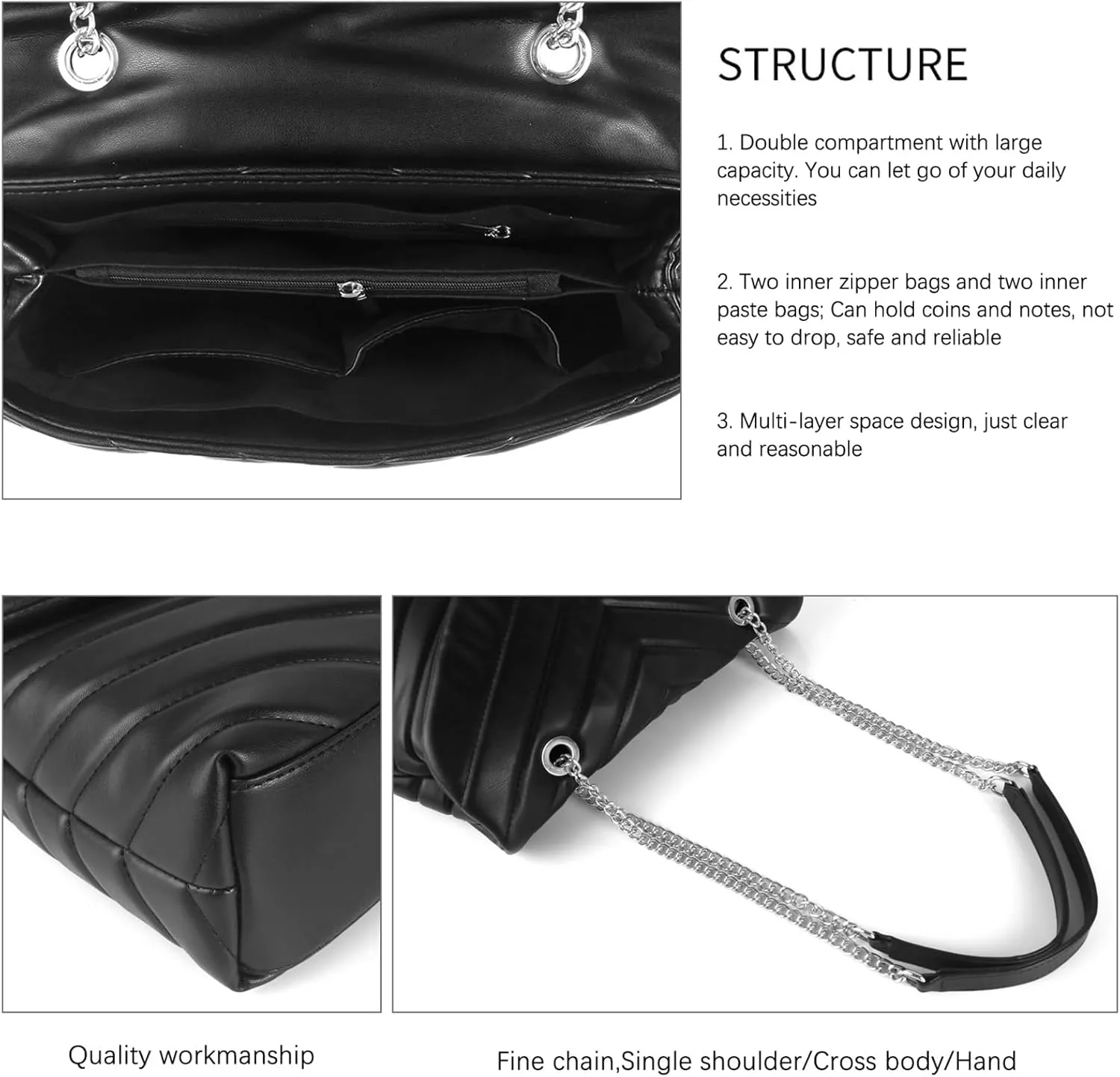 Quilted Crossbody Bag for Women, Soft Vegan Chevron Purses, Trendy Shoulder Handbags with Flap