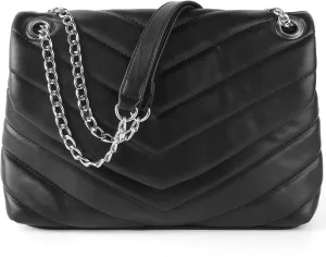 Quilted Crossbody Bag for Women, Soft Vegan Chevron Purses, Trendy Shoulder Handbags with Flap