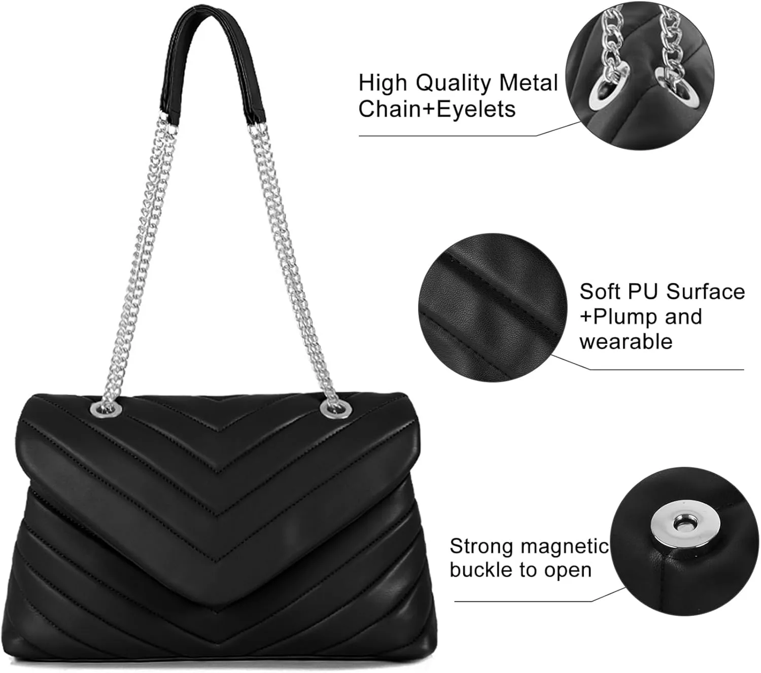 Quilted Crossbody Bag for Women, Soft Vegan Chevron Purses, Trendy Shoulder Handbags with Flap