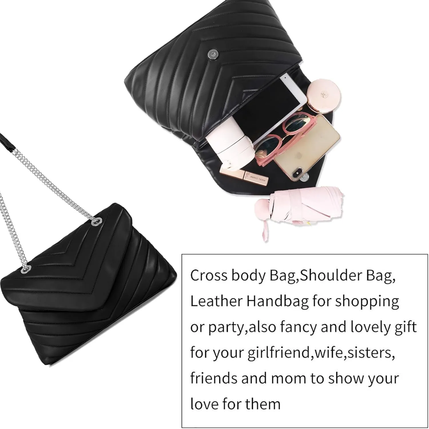 Quilted Crossbody Bag for Women, Soft Vegan Chevron Purses, Trendy Shoulder Handbags with Flap