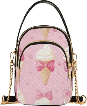 Quilted Tote Bag Cute Bow Ice Cream Crossbody Shoulder Purse with Pockets, Everyday Handbags