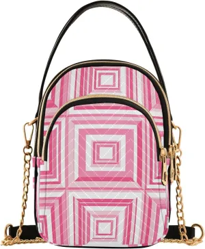 Quilted Tote Bag Pink Square Crossbody Shoulder Purse with Pockets, Everyday Handbags
