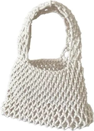 QWINEE Women's Crochet Clutch Purse Hollow Out Handbag Square Causal Beach Vacation Bag