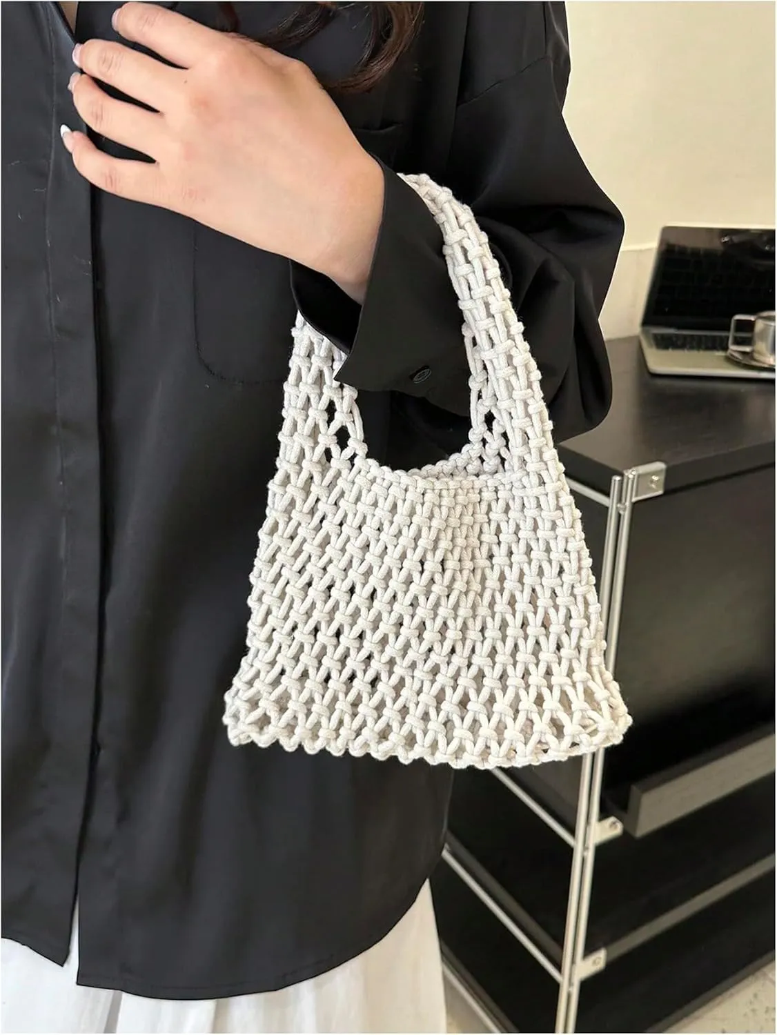 QWINEE Women's Crochet Clutch Purse Hollow Out Handbag Square Causal Beach Vacation Bag