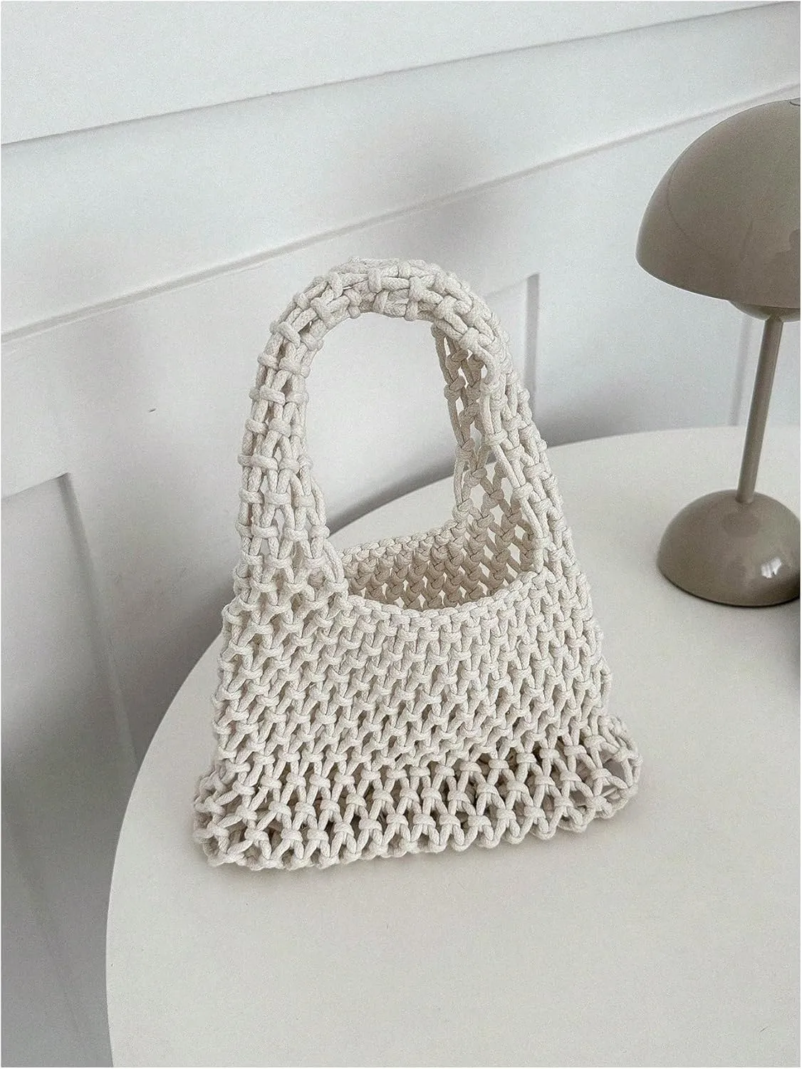 QWINEE Women's Crochet Clutch Purse Hollow Out Handbag Square Causal Beach Vacation Bag