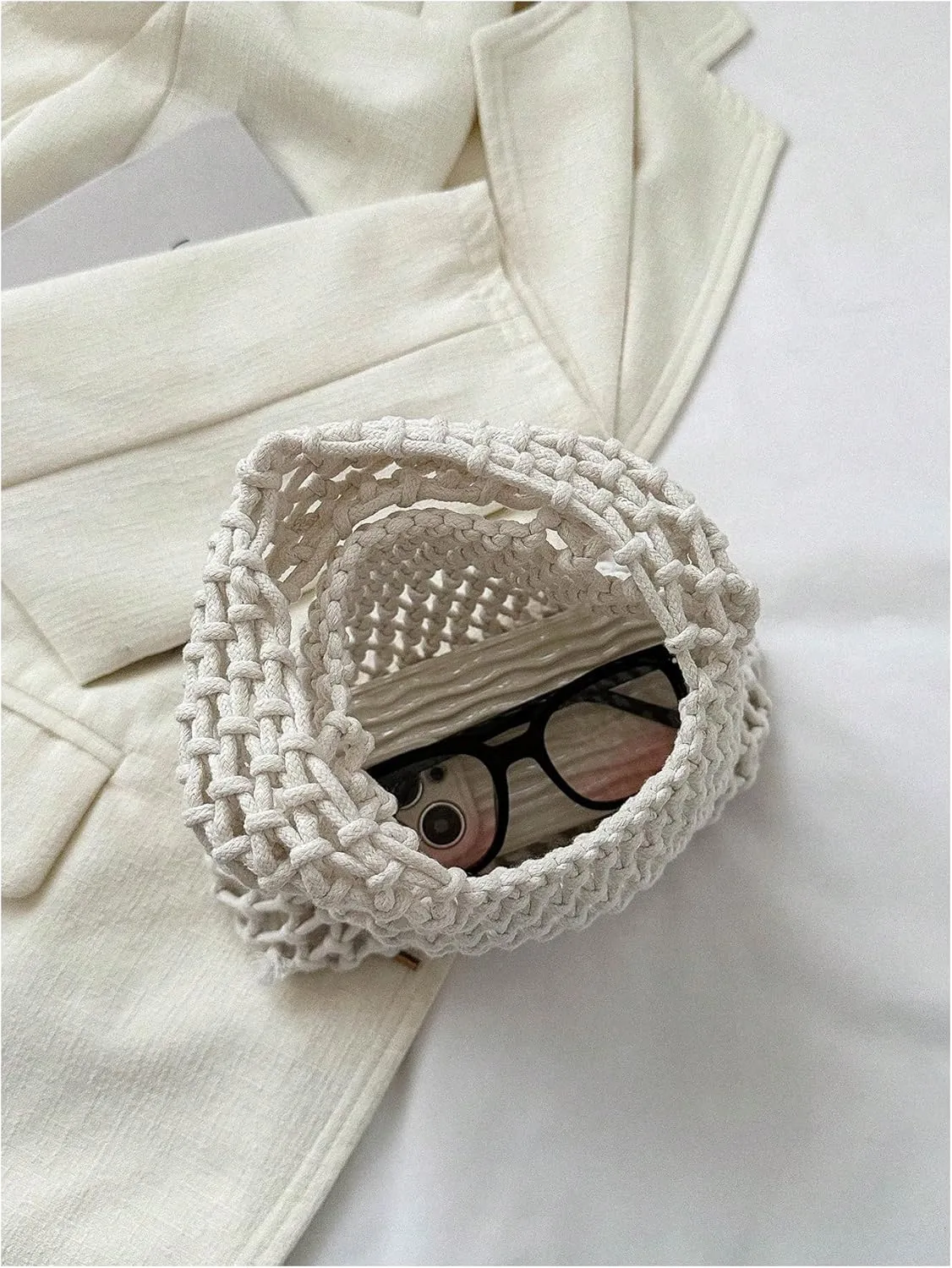 QWINEE Women's Crochet Clutch Purse Hollow Out Handbag Square Causal Beach Vacation Bag