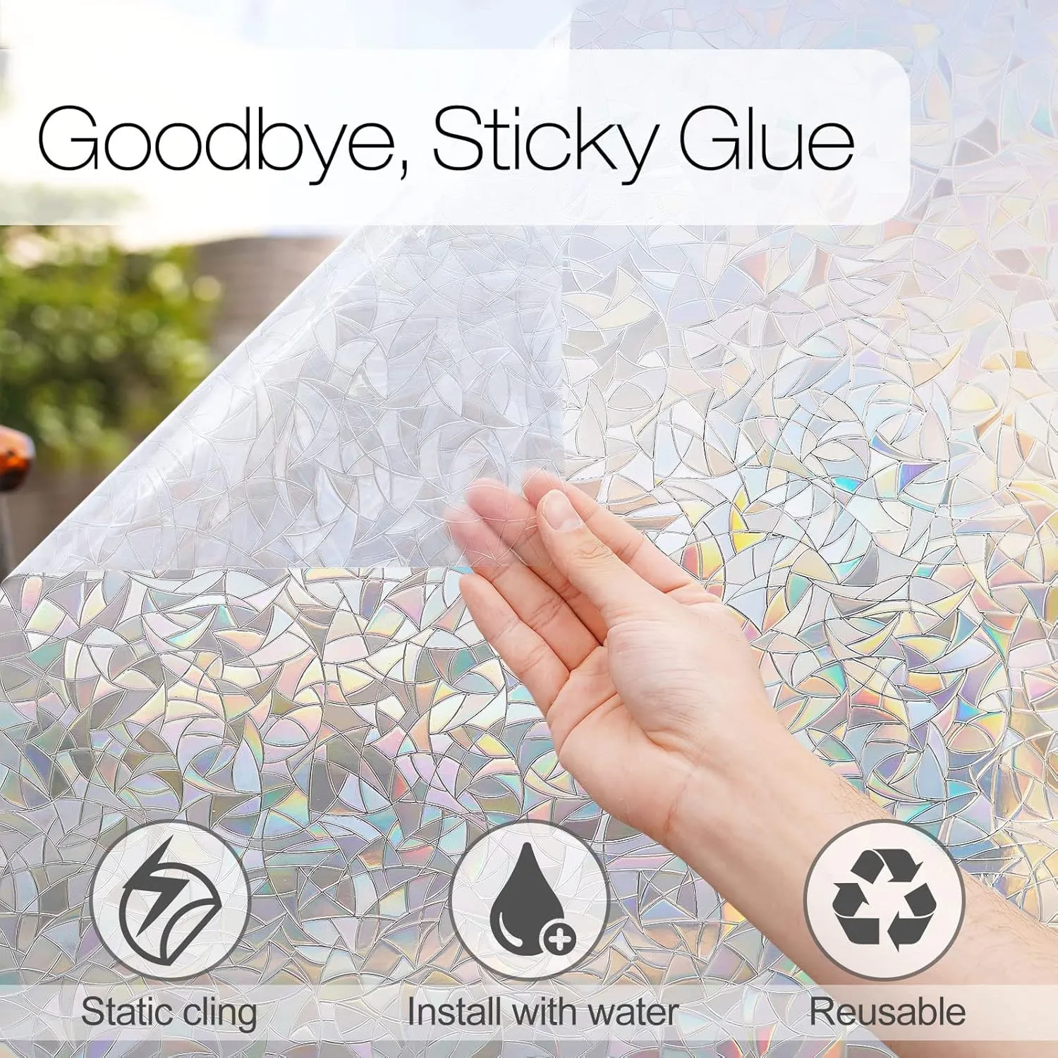 rabbitgoo Window Privacy Film Rainbow Film Decorative Window Sticker, 3D Static Stained Glass Cling Tint for Home Heat Control Non-Adhesive, 29.5 x 78.7 inches