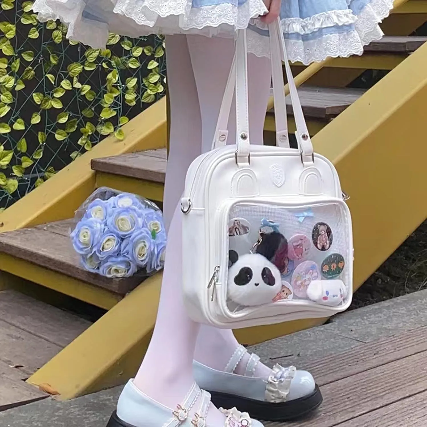 RAINBOW SMILE Ita Bag Multi-Purpose Backpack Crossbody Purse Kawaii Pin Display Bag with Insert for Anime Pins Display
