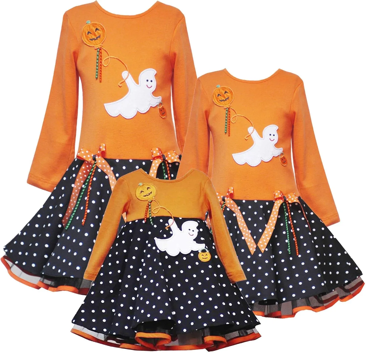 Rare Editions Baby Girls 3M-24M Orange/Black/White Polka Dot Ghost Applique Skater Dress