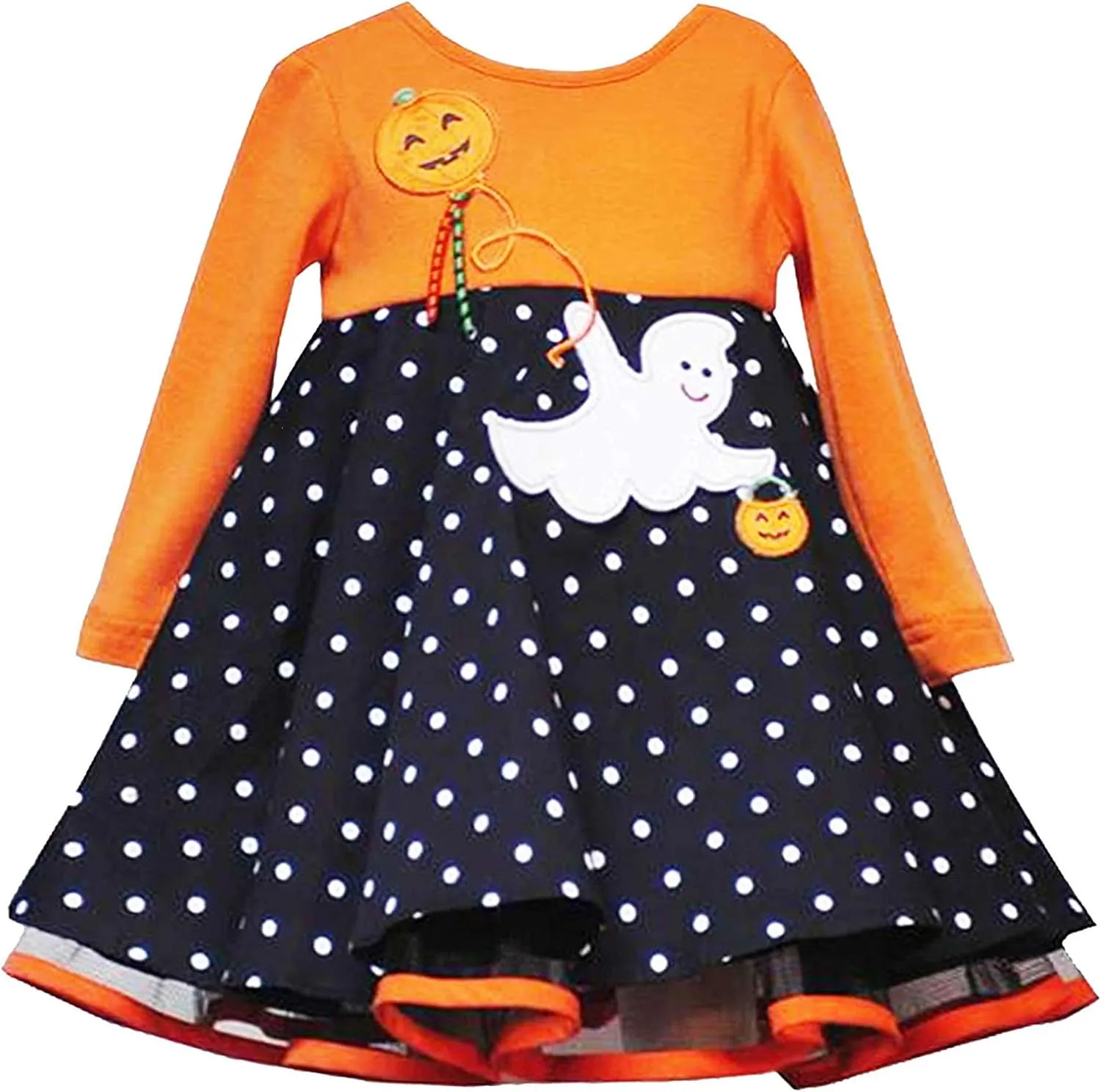 Rare Editions Baby Girls 3M-24M Orange/Black/White Polka Dot Ghost Applique Skater Dress