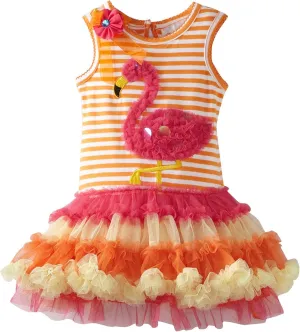 Rare Editions Baby-Toddler-Girls Flamingo Tutu Dress (6 Months, Orange/Fuchsia/Yellow)