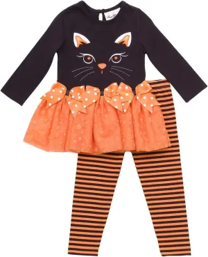 Rare Editions Little Girls' Cat Applique Tutu Legging Set