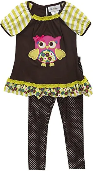 Rare Editions Little Girls' Purple Owl Applique Legging Set
