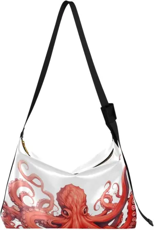 Red Octopus Crossbody Bag for Women Men with Adjustable Strap PU Leather Shoulder Hobo Purse Bag 20853434